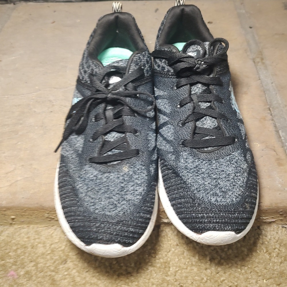 Skechers Womens Air-Cooled‎ Memory Foam Black Grey Knit Athletic Sneakers